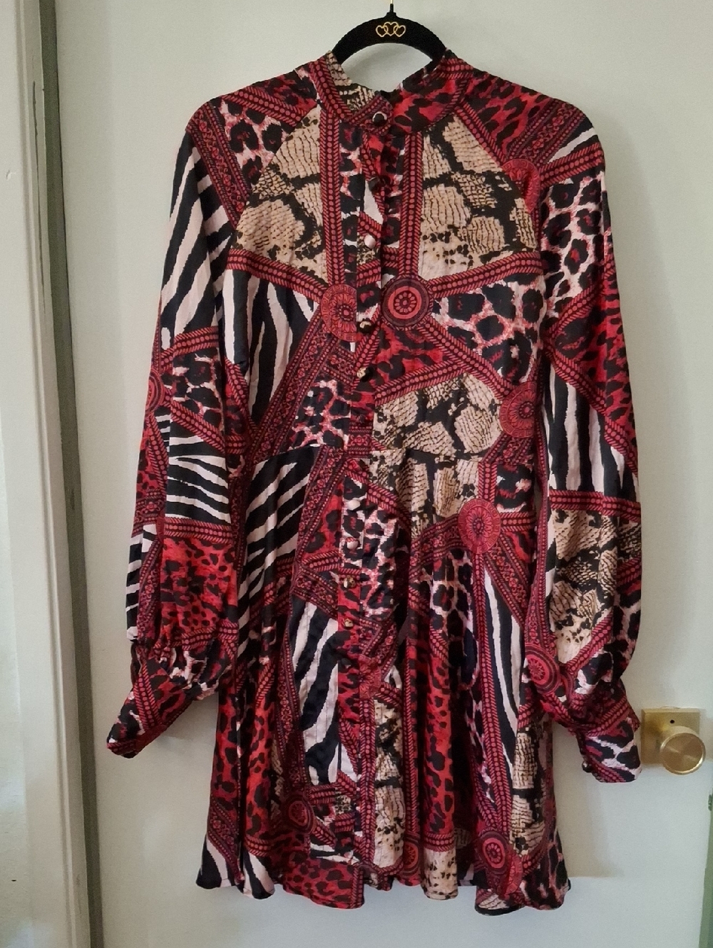 Gorgeous Red Mixed-Animal Print Long-Sleeve Women’s Cocktail Dress